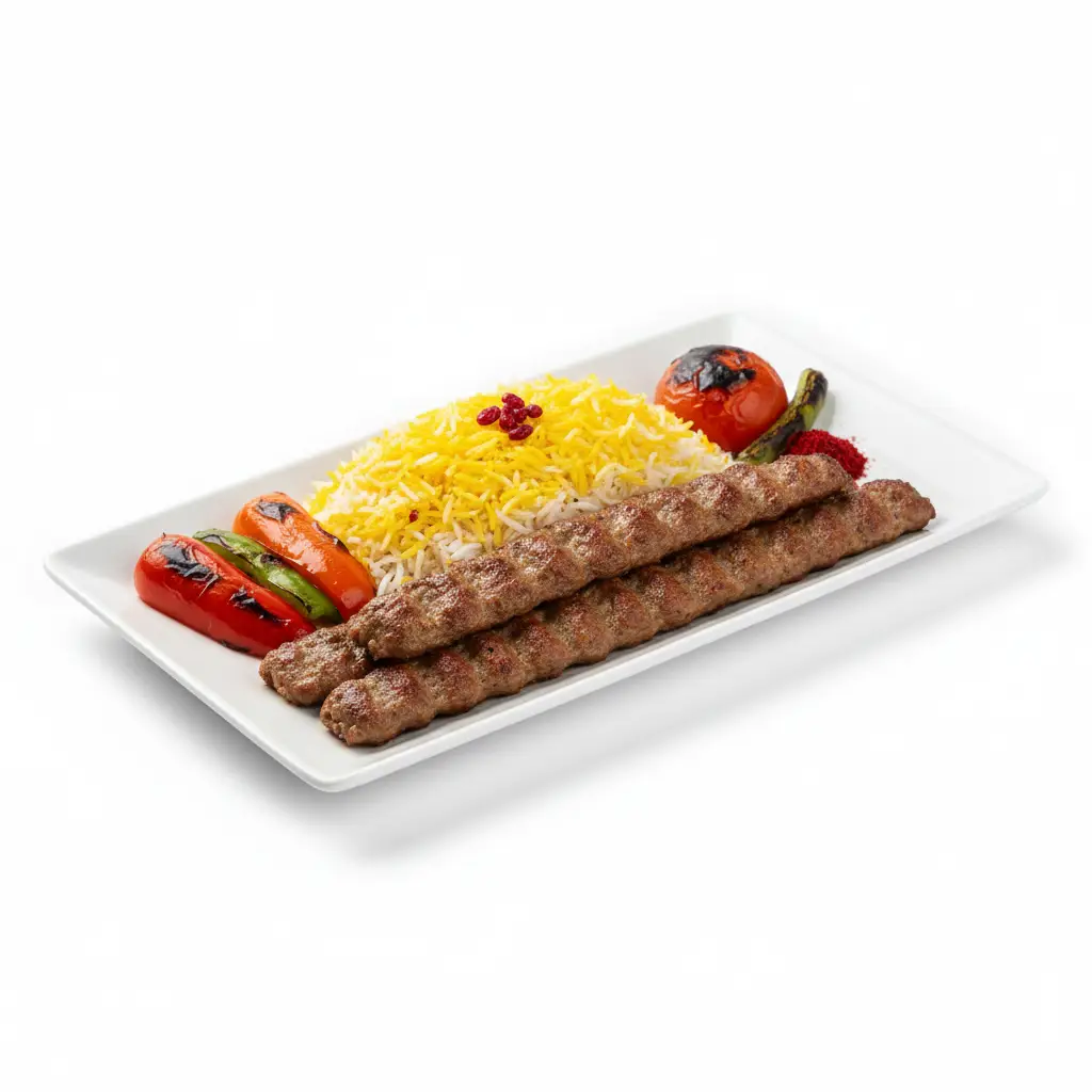 Kabab koobideh with saffron rice at Bambua